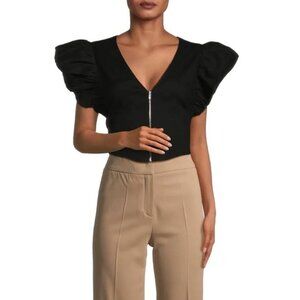 Derek Lam 10 Crosby Genna Black Balloon Sleeve Crop Top